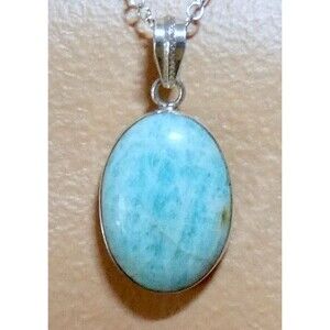 Natural Amazonite Sterling Silver Pendant  Minimalist